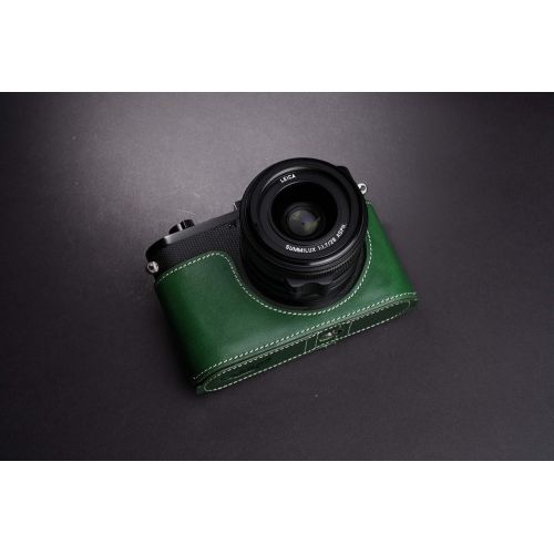  Leica Q2 Camera Case, BolinUS Handmade Genuine Real Leather Half Camera Case Bag Cover for Leica Q2 Camera Bottom Opening Version + Hand Strap (Green)