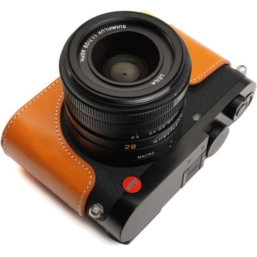  Leica Q2 Camera Case, BolinUS Handmade Genuine Real Leather Half Camera Case Bag Cover for Leica Q2 Camera Bottom Opening Version + Hand Strap (Yellow)