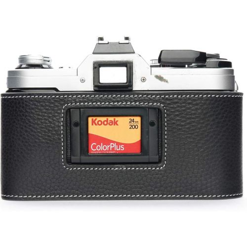  A-1 Case, BolinUS Handmade Genuine Real Leather Half Camera Case Bag Cover for Canon AE-1 A-1 (NO Handle) Camera with Hand Strap (Black)