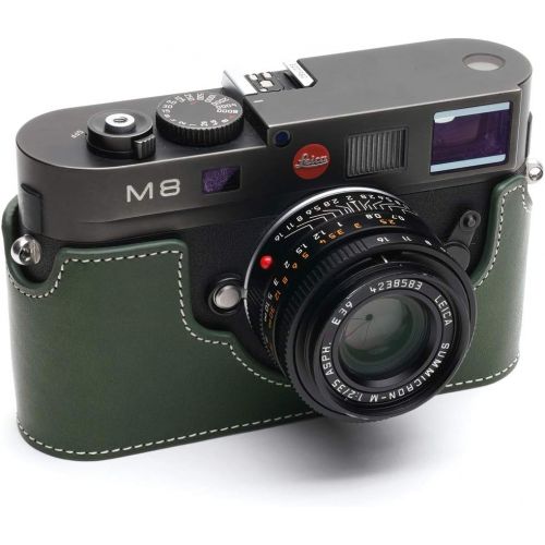  Leica M8 Case, BolinUS Handmade Genuine Real Leather Half Camera Case Bag Cover for Leica M8 M9 M9P M-E Camera with Hand Strap -Green