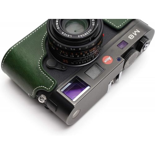  Leica M8 Case, BolinUS Handmade Genuine Real Leather Half Camera Case Bag Cover for Leica M8 M9 M9P M-E Camera with Hand Strap -Green