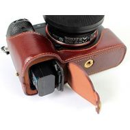 a7 ii case, BolinUS Handmade Genuine Real Leather Half Camera Case Bag Cover for Sony Alpha a7 II, a7R II, & a7S II Opening Version + Hand Strap -Coffee