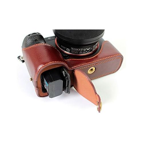  a7 ii case, BolinUS Handmade Genuine Real Leather Half Camera Case Bag Cover for Sony Alpha a7 II, a7R II, & a7S II Opening Version + Hand Strap -Coffee