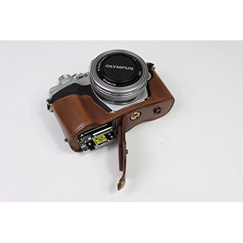  E-M10 Mark IV Case, BolinUS Handmade PU Leather Fullbody Camera Case Bag Cover for Olympus OM-D E-M10 Mark IV with 14-42mm EZ Lens Bottom Opening Version + Neck Strap + Mini Storag
