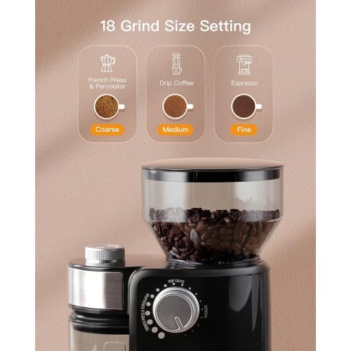  Boly Electric Burr Coffee Grinder, Adjustable Burr Mill Coffee Bean Grinder with 18 Grind Settings, Coffee Grinder 2.0 for Espresso, Drip Coffee, French Press and Percolator Coffee