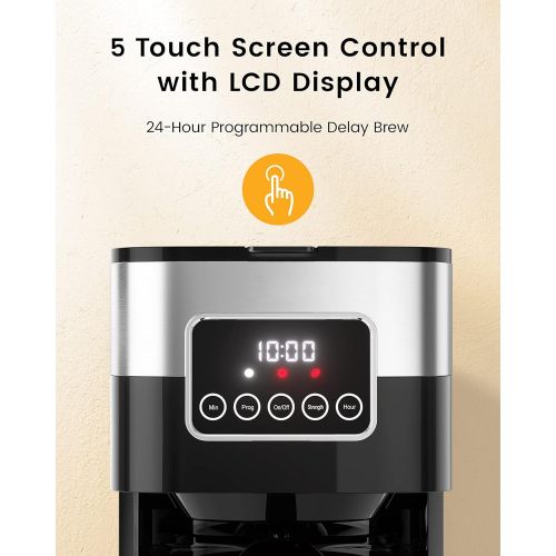  Boly Thermal Coffee Maker 8 Cup, Programmable Coffee Maker Drip with Strength Control, Stainless Steel Coffee Maker with Timer & Automatic Start, Reusable Filter Included