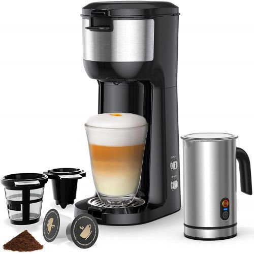  Boly Single Serve Coffee Maker with Milk Frother, Single Cup Coffee Brewer for K cup and Ground Coffee, Cappuccino Machine and Latter Maker Bundle