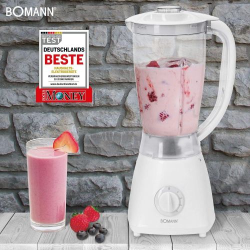  Bomann Standmixer Ice-Crusher Behalter 1,5 Liter Smoothie-Maker Edelstahl Messer (Blender, Mixer, 5 Stufen, Zerkleinerer, 500 Watt, Milchshaker)