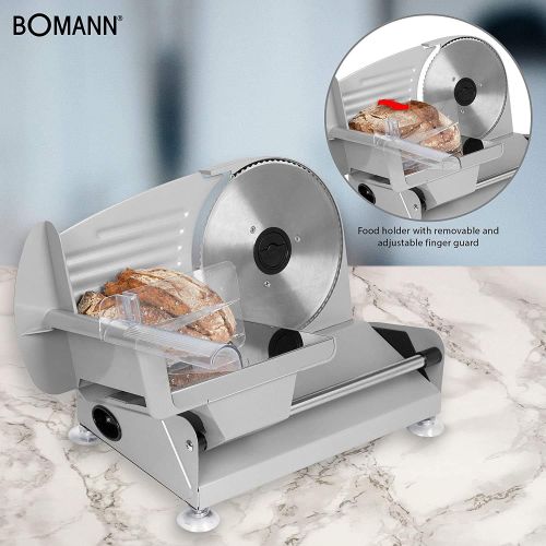  Bomann MA 451 CB, Vollmetall-Allesschneider, Grosses rostfreies Edelstahlmesser (Ø 190 mm), 150 Watt, Universalwellenschliff, Alu-Druckguss Motorgehause, Stufenlos einstellbare Schn