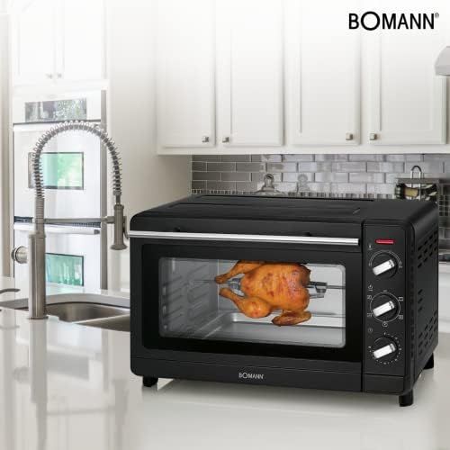  Bomann MBG 6023 CB Multi-Backofen, 30 Liter Backraum, Umluft + Ober- und Unterhitze, inkl. Drehspiess und Pizzastein, 90 Minuten-Timer mit Endsignal, schwarz