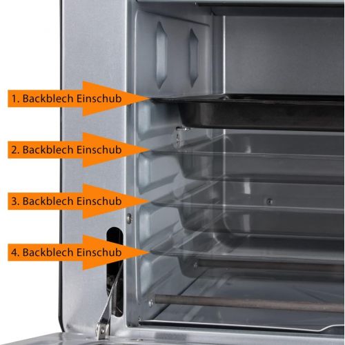  Bomann MBG 6023 CB Multi-Backofen, 30 Liter Backraum, Umluft + Ober- und Unterhitze, inkl. Drehspiess und Pizzastein, 90 Minuten-Timer mit Endsignal, schwarz