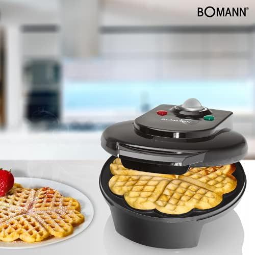  Bomann WA 5018 CB Waffelautomat, 1200 Watt, Stufenlos regelbarer Braunungsgrad, Grosse Backflachen Ø 18 cm (antihaftbeschichtet), Schwarz