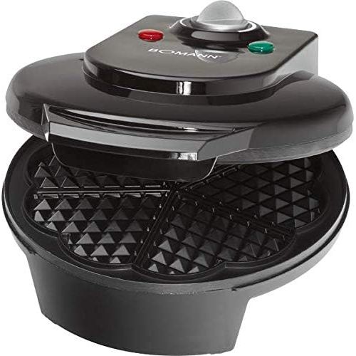  Bomann WA 5018 CB Waffelautomat, 1200 Watt, Stufenlos regelbarer Braunungsgrad, Grosse Backflachen Ø 18 cm (antihaftbeschichtet), Schwarz