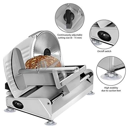  Bomann MA 451 CB, Vollmetall-Allesschneider, Grosses rostfreies Edelstahlmesser (Ø 190 mm), 150 Watt, Universalwellenschliff, Alu-Druckguss Motorgehause, Stufenlos einstellbare Schn