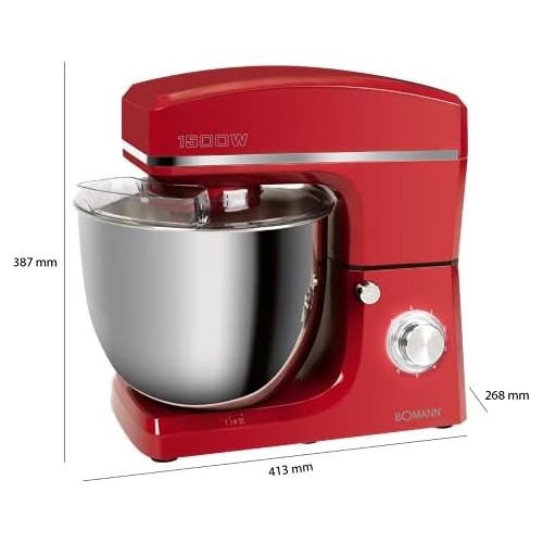  [아마존베스트]Bomann KM 6036 CB Kneading Machine 1500W 8 Speed Levels 10 Litre Stainless Steel Bowl Max 6-6.5kg Splash Guard Lid with Refill Opening Red