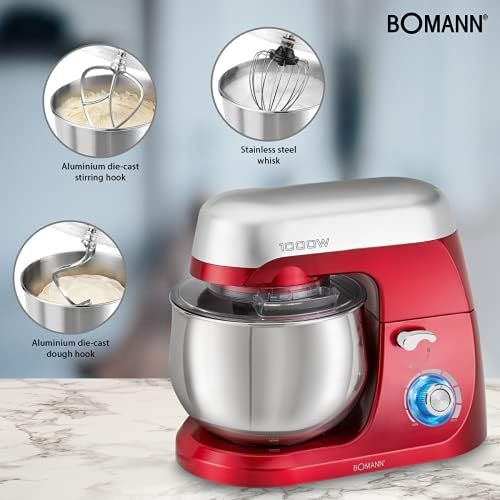  [아마존베스트]Bomann KM 6009 CB Powerful Kneading Machine, Transparent Splash Guard Cover, Infinite Electronic Speed Control + Pulse Function, 1000, 5 Litres, Red