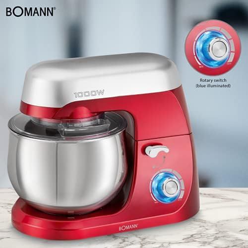  [아마존베스트]Bomann KM 6009 CB Powerful Kneading Machine, Transparent Splash Guard Cover, Infinite Electronic Speed Control + Pulse Function, 1000, 5 Litres, Red