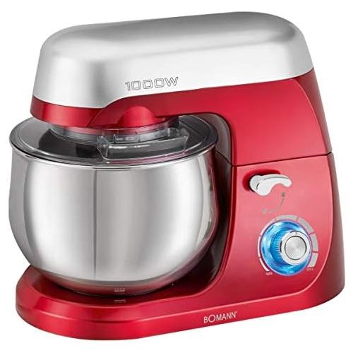  [아마존베스트]Bomann KM 6009 CB Powerful Kneading Machine, Transparent Splash Guard Cover, Infinite Electronic Speed Control + Pulse Function, 1000, 5 Litres, Red