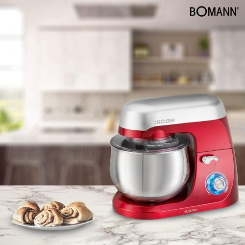  [아마존베스트]Bomann KM 6009 CB Powerful Kneading Machine, Transparent Splash Guard Cover, Infinite Electronic Speed Control + Pulse Function, 1000, 5 Litres, Red