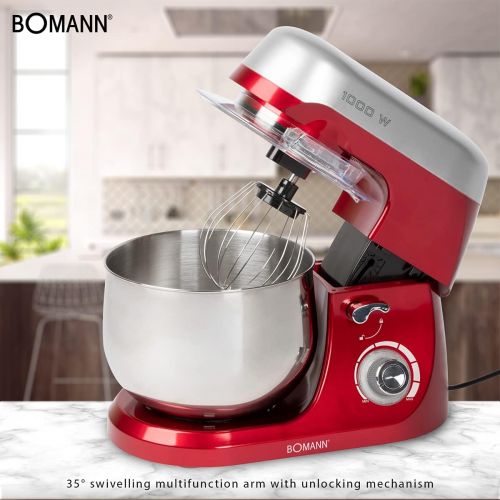  [아마존베스트]Bomann KM 6009 CB Powerful Kneading Machine, Transparent Splash Guard Cover, Infinite Electronic Speed Control + Pulse Function, 1000, 5 Litres, Red