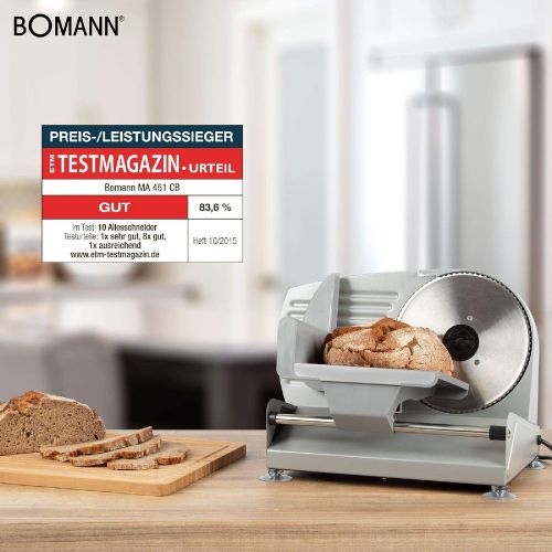  [아마존베스트]Bomann Sausage Slicer Electric Stainless Steel All-Slicer Bread Slicer Folding Slicer Cutting Thickness 0-15 mm Serrated Edge Fixed Stand Electric Knife