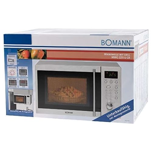  [아마존베스트]Bomann Underbuildable microwave with grill and stainless steel microwave oven, 20 litre cooking room including mounting material (powerful 1250 watts + 5 microwave power levels)