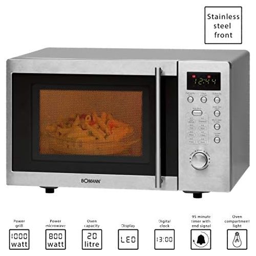  [아마존베스트]Bomann Underbuildable microwave with grill and stainless steel microwave oven, 20 litre cooking room including mounting material (powerful 1250 watts + 5 microwave power levels)