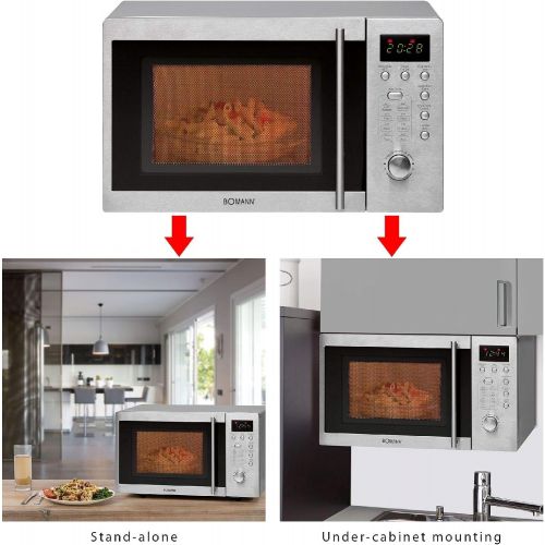  [아마존베스트]Bomann Underbuildable microwave with grill and stainless steel microwave oven, 20 litre cooking room including mounting material (powerful 1250 watts + 5 microwave power levels)