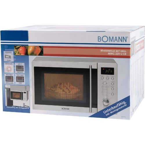  [아마존베스트]Bomann Underbuildable microwave with grill and stainless steel microwave oven, 20 litre cooking room including mounting material (powerful 1250 watts + 5 microwave power levels)