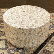 Bombay L3009CT2570 Capiz Collection, Tambour Coffee Table 20-inch Diameter Ivory, Beige, Brown