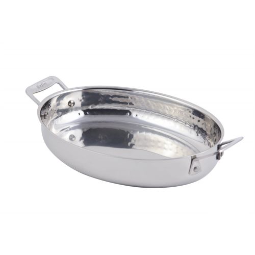  Bon Chef 60002HF Stainless Steel Induction Bottom Cucina 12 Oval Augratin Dish, Hammered Finish, 2-1/2 Quart Capacity, 12.4 Diameter x 1.8 Height