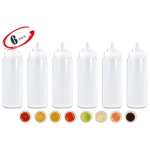  BonBon 6 Pk Plastic Squeeze Condiment Bottles - 32 Ounce - for Condiments no BPA LDPE