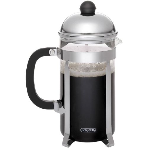  BonJour Coffee Stainless Steel French Press with Glass Carafe, 50.7-Ounce, Monet, Black Handle