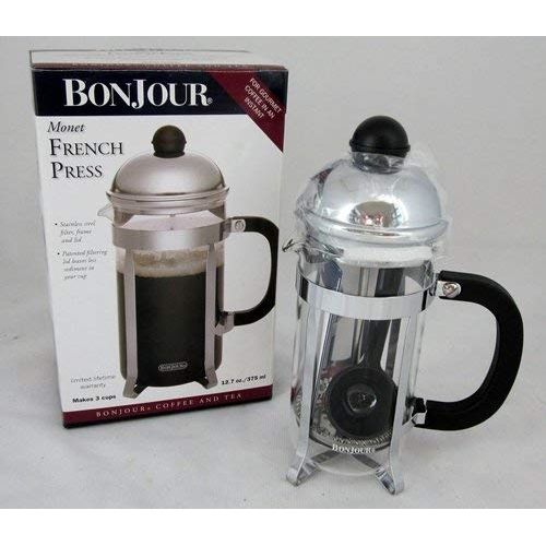  BonJour Coffee Stainless Steel French Press with Glass Carafe, 12.7-Ounce, Monet, Black Handle
