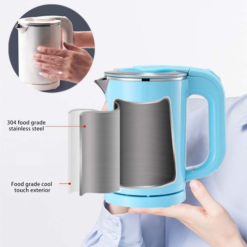  BonNoces Portable Electric Kettle - 0.5L Small Stainless Steel Travel Kettle - Quiet Fast Boil & Cool Touch - Perfect for Traveling Boiling Water, Coffee, Tea(Blue)