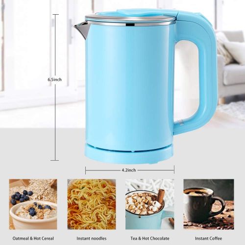  BonNoces Portable Electric Kettle - 0.5L Small Stainless Steel Travel Kettle - Quiet Fast Boil & Cool Touch - Perfect for Traveling Boiling Water, Coffee, Tea(Blue)