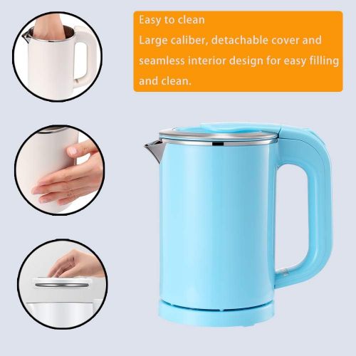  BonNoces Portable Electric Kettle - 0.5L Small Stainless Steel Travel Kettle - Quiet Fast Boil & Cool Touch - Perfect for Traveling Boiling Water, Coffee, Tea(Blue)