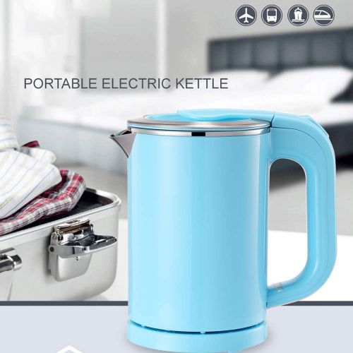  BonNoces Portable Electric Kettle - 0.5L Small Stainless Steel Travel Kettle - Quiet Fast Boil & Cool Touch - Perfect for Traveling Boiling Water, Coffee, Tea(Blue)