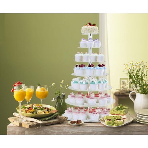  BonNoces Acrylic 7-Tier Round Stacked Party Cupcake Stand -Tiered cake Stand/Cupcake Tower -Tea Party Serving Platter for Wedding Party