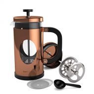 bonVIVO GAZETARO I Large French Press Coffee Maker - Glass French Coffee Press Machine Made of Heat Resistant Stainless Steel and Borosilicate Glass in Copper Finish, With Filter,