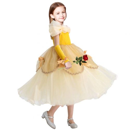  Bonallo Princess Belle Costume Little Girls Dress Princess Dress up Dresses with Sleeves Rose