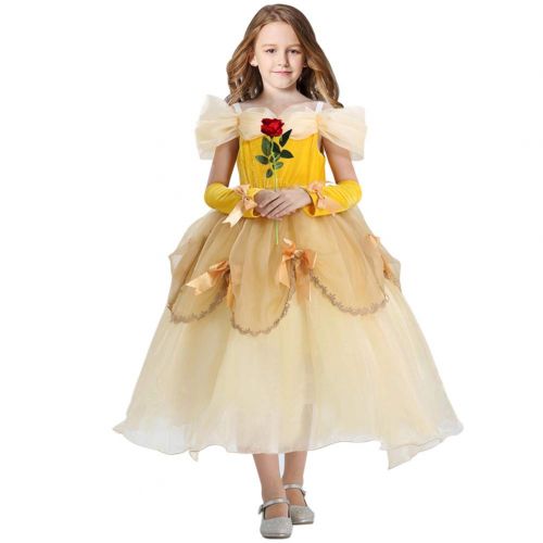  Bonallo Princess Belle Costume Little Girls Dress Princess Dress up Dresses with Sleeves Rose