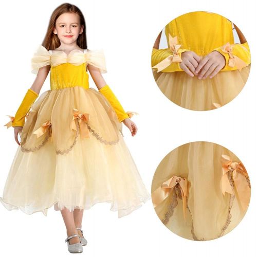  Bonallo Princess Belle Costume Little Girls Dress Princess Dress up Dresses with Sleeves Rose