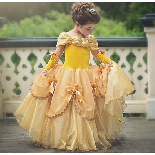  Bonallo Princess Belle Costume Little Girls Dress Princess Dress up Dresses with Sleeves Rose