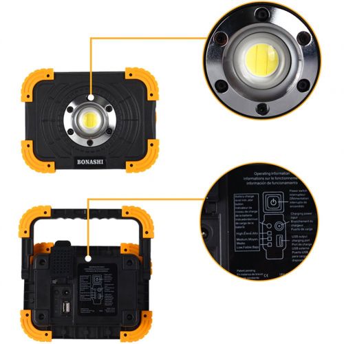  Bonashi Portable LED Work Light, Super Bright 15W Emergency Light,COB LED Flashlight with Aluminum Body,Rechargeable Outdoor Food Light,4400 mAh Power Bank for Walking,Hiking,Works