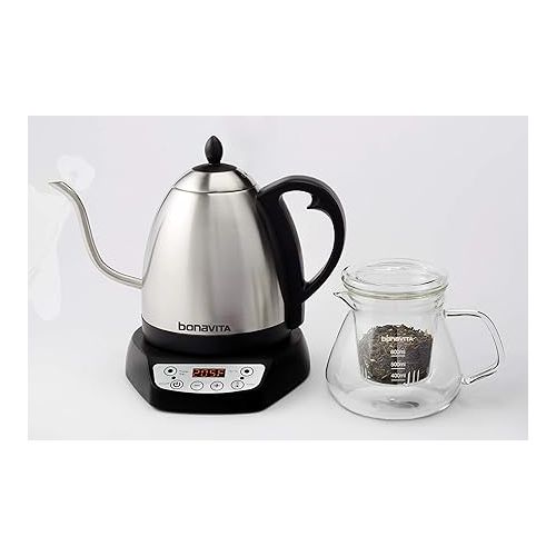  Bonavita 1L Digital Variable Temperature Gooseneck Electric Kettle for Coffee Brew and Tea Precise Pour Control, 6 Preset Temps, Cafe or Home Use, 1000 Watt, Stainless Steel