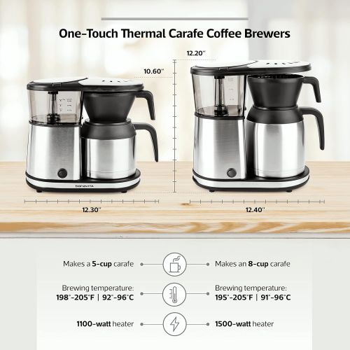  Bonavita 8 Cup Coffee Maker, One-Touch Pour Over Brewing with Thermal Carafe, SCA Certified, Stainless Steel (BV1900TS)
