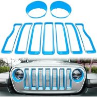 Bonbo Mesh Grille Grill Insert & Headlight Turn Light Cover Trim Exterior Accessories for Jeep Wrangler JL Sport/Sports 2018-2023 (Baby Blue)