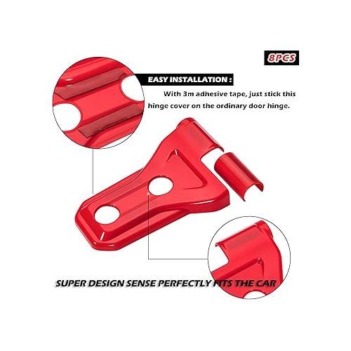  Bonbo Red Door Hinge Cover Trim Exterior Accessories 8PCS for Jeep Wrangler JL JLU Sports Sahara Freedom Rubicon Unlimited Gladiator JT 2/4-Door 2018-2024