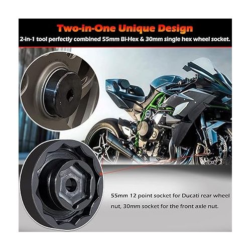  Bonbo Front Rear Wheel Axle Nut Socket Tool for Ducati Motorcycle ATVs Super Bike 1098 1198 1199 Panigale Multistrada Diavel (30mm + 55mm)